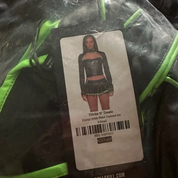 Dolls Kill Monster Energy Drink Fiend Black and Green Lightning Costume Set NWT - Picture 4 of 5